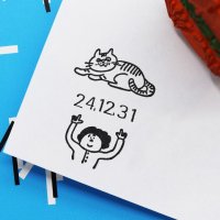 日付回転印 36mm ゆびさしねこ