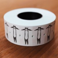 36オリジナル ラベラーロールシール 長いネコ ハチワレ グレー（強粘着 永久接着）